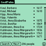 Gedpalm: list of persons