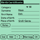 Genealogy: person's details and notes