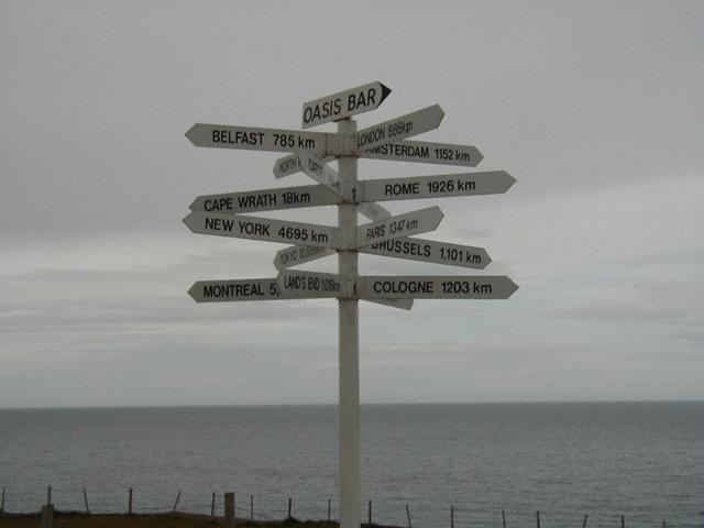 A signpost showing us how far away from home we are